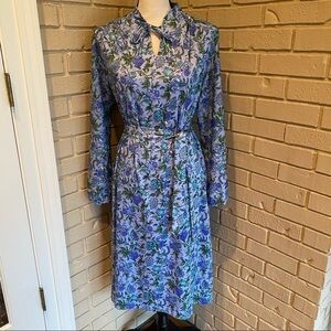 Vintage 60’s  Boston Maid Purple Floral Belted Midi Dress Neck Tie Sz Medium M